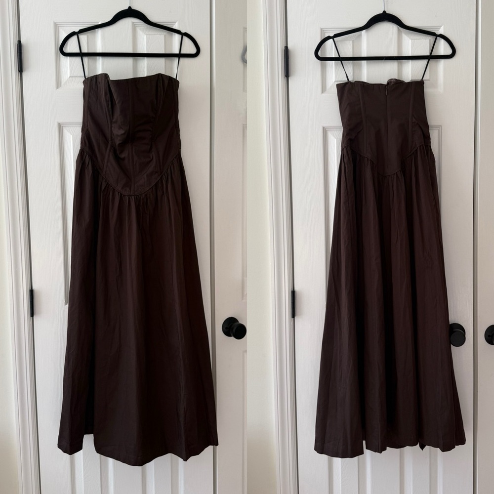 LPA Giana Strapless Boned Bodice Cotton Dress Chocolate Brown NEW with tags - Picture 3 of 13